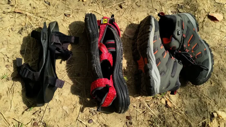 Comparison of packed size of hiking boots vs different sandals